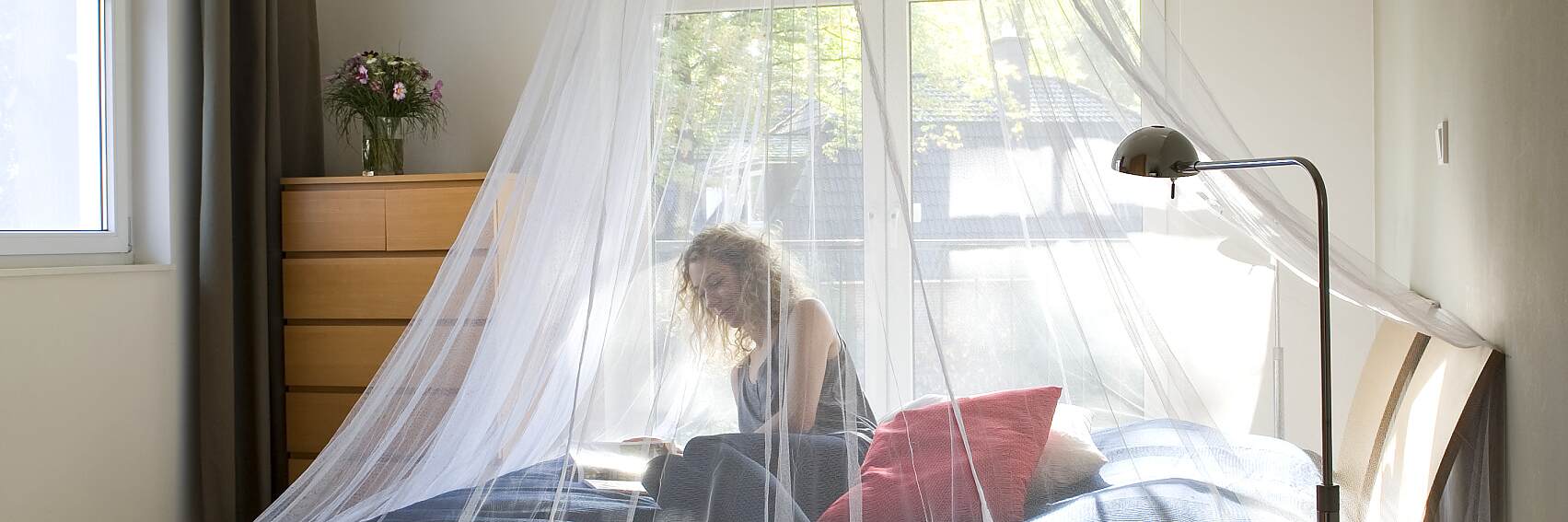 蚊帳可以預防昆蟲，可以粘在您家臥室的天花板上，或者在旅途中使用。