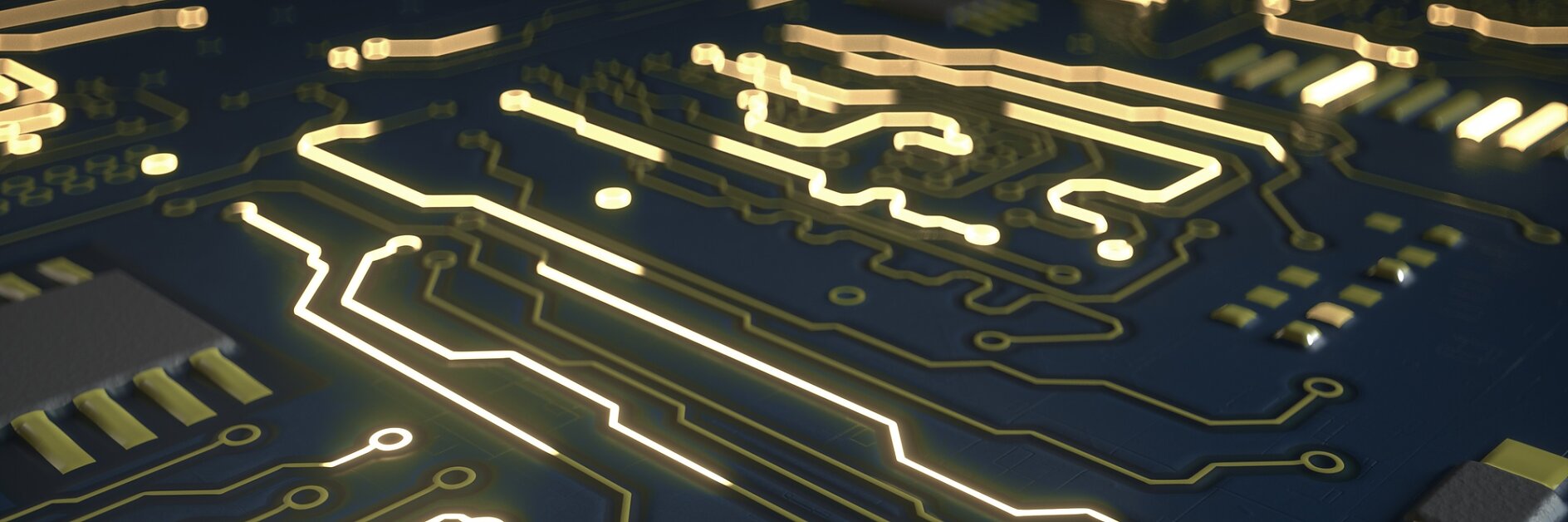 藍色電路。計算機科學或電子概念。淺DOF的三維渲染插圖